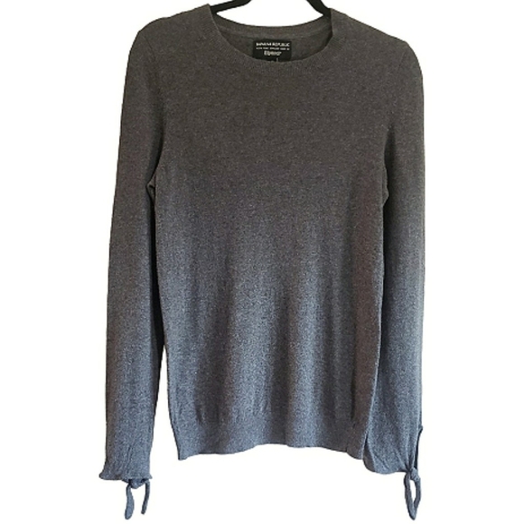 Banana Republic filpucci Gray Women's M Bow Cuff Crew Cashmere Italian Sweater - Picture 2 of 12